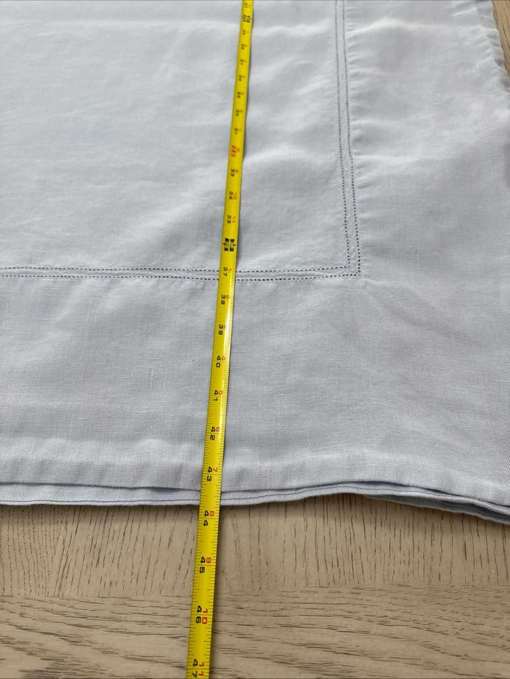 Williams Sonoma Linen Double Hemstitch Tablecloth Baby Blue ~68